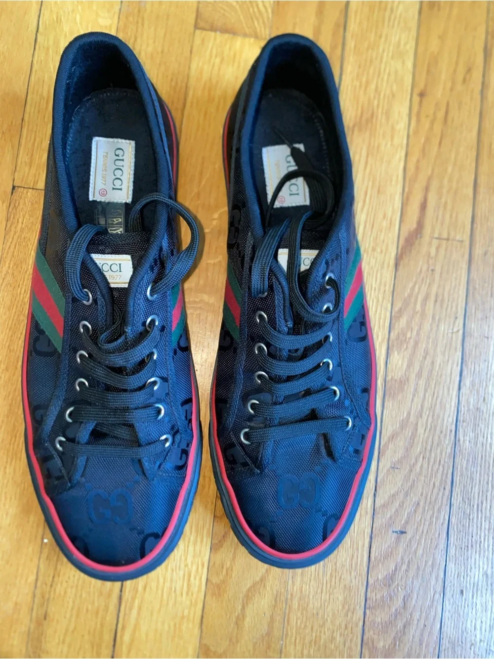 Gucci Tennis 1977 Off The Grid Black GG Sneakers Sz 13